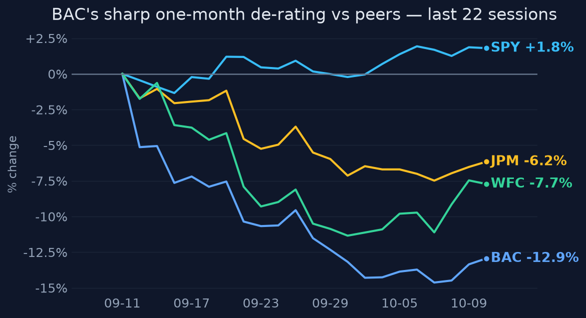 BAC's sharp one-month de-rating vs peers